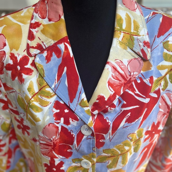 HARVE BENARD by benard holtzman muti color floral Hawaiian print blazer SZ 14 - Picture 3 of 8